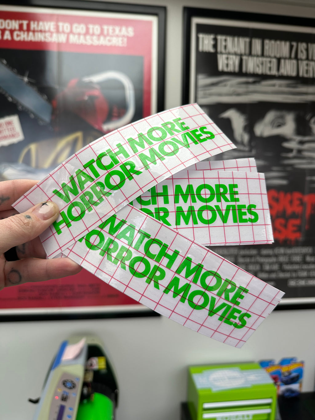 WATCH MORE HORROR MOVIES VINYL DECAL LIME GREEN