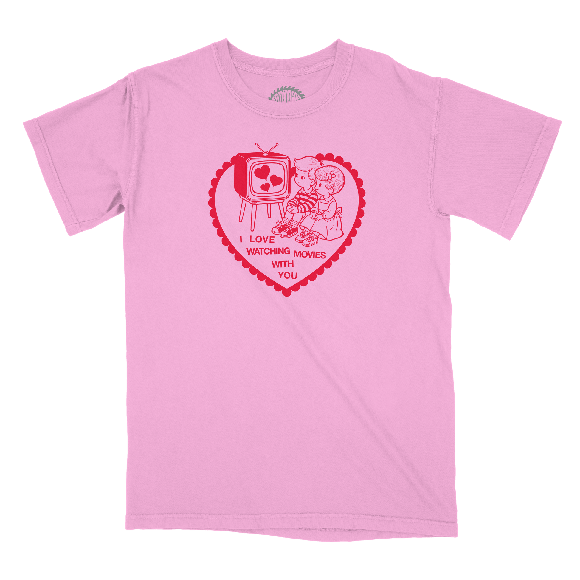 WATCHING MOVIES PINK TEE